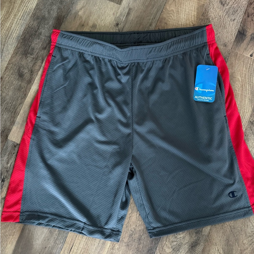 Champion Men's Athletic Shorts in Gray with Red Accents
